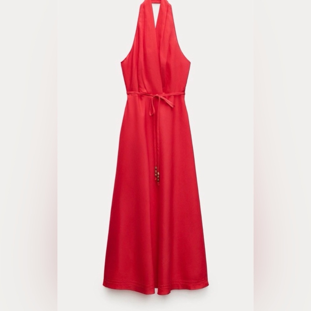 Zara Elegant Red Halter Dress